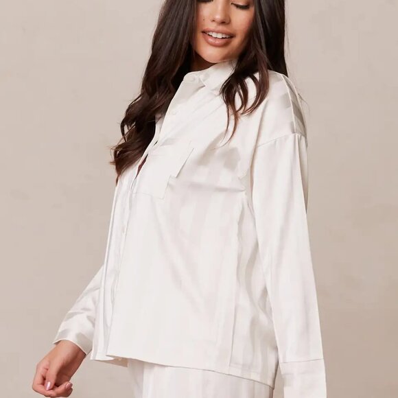 Lounge Striped Satin Pajama Set in "Pearl" - Picture 6 of 16